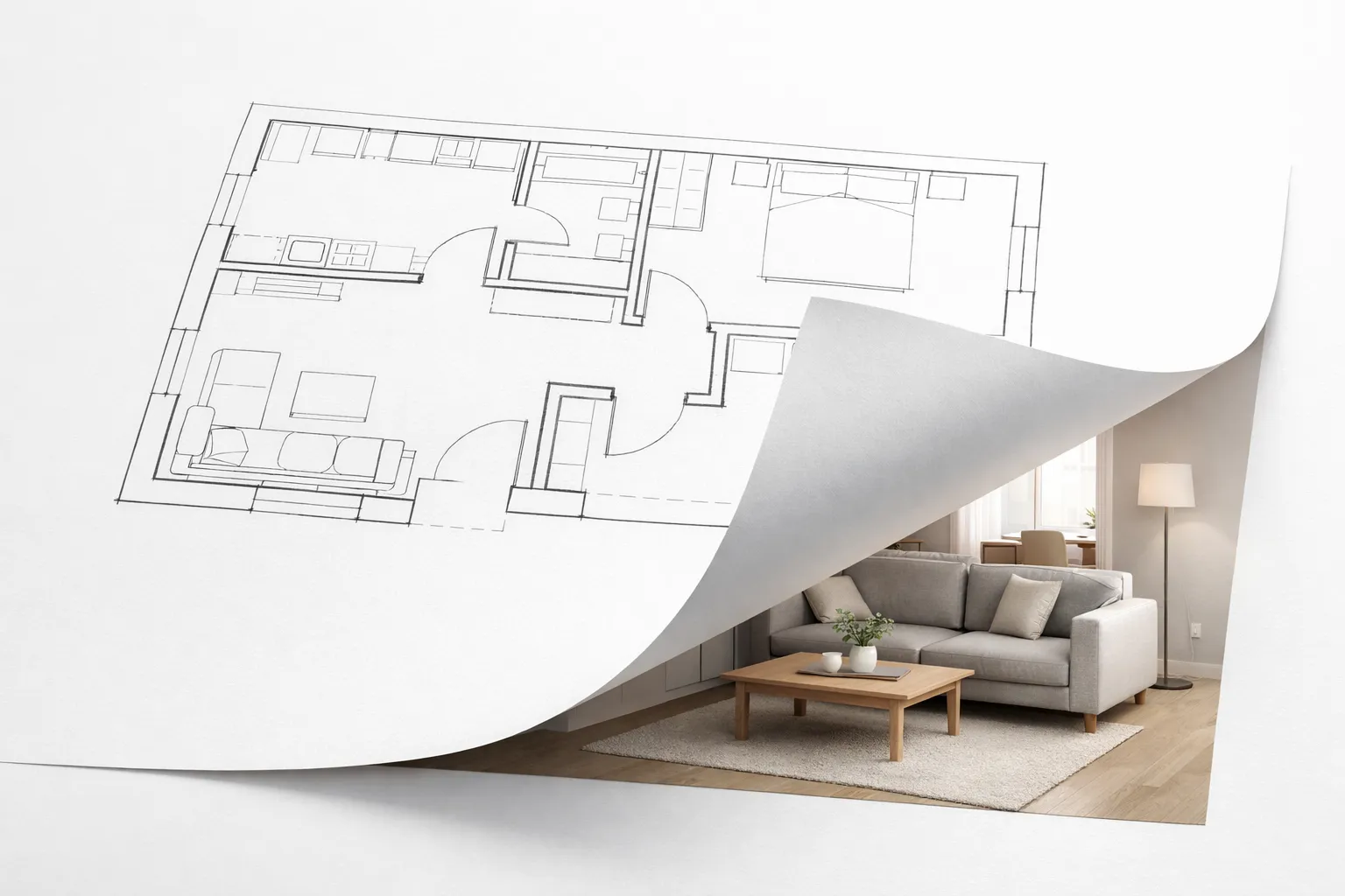 AI interior design generator creating 3D room visualization from 2D floor plan