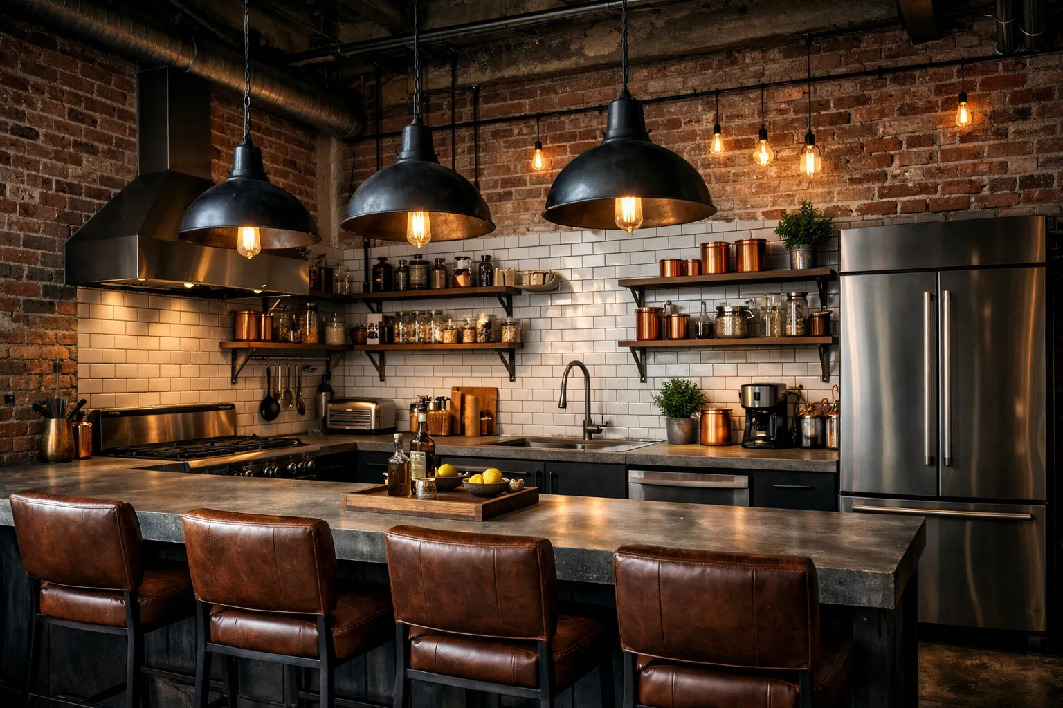 AI interior design app showing industrial kitchen redesign concept